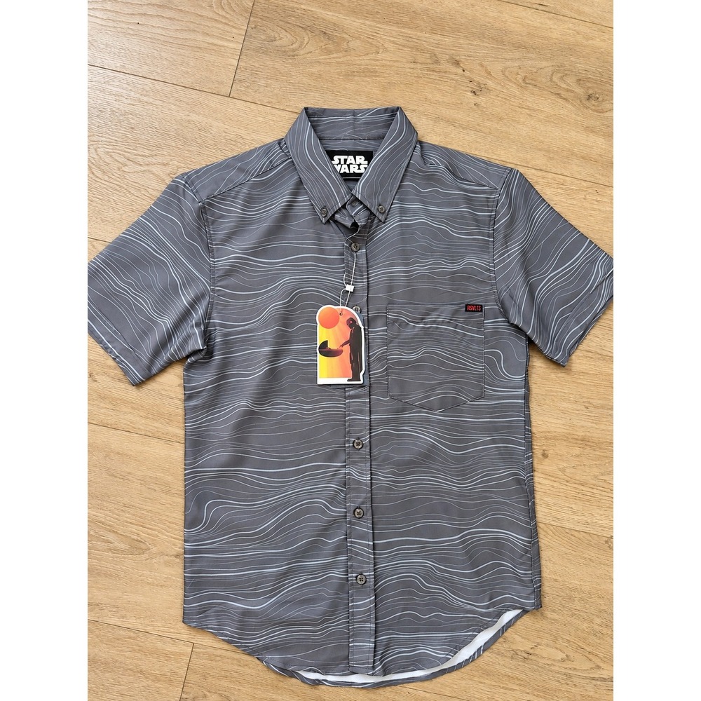 RSVLTS Star Wars Mandalorian Beskar Steel Kunuflex Shirt Mens XS Grey Button Up